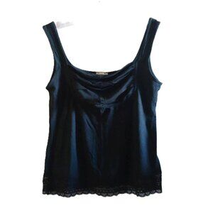 Y2K Arianne Black Lace Trim Ruched Square Neck Camisole Tank Top Size S